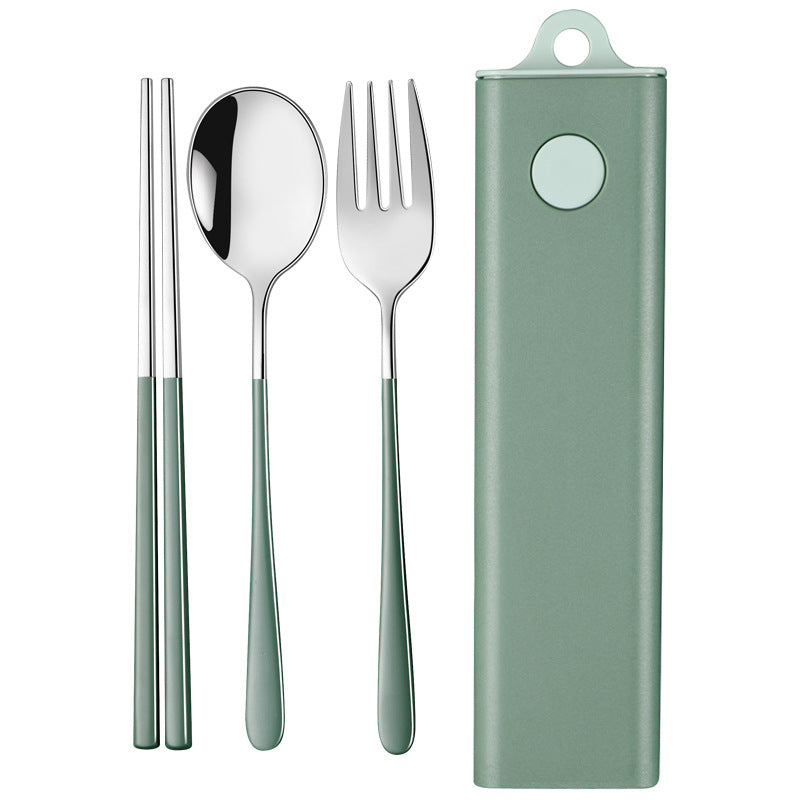 Stainless Steel Portable Tableware Set with Fork Spoon Chopsticks & Storage Box