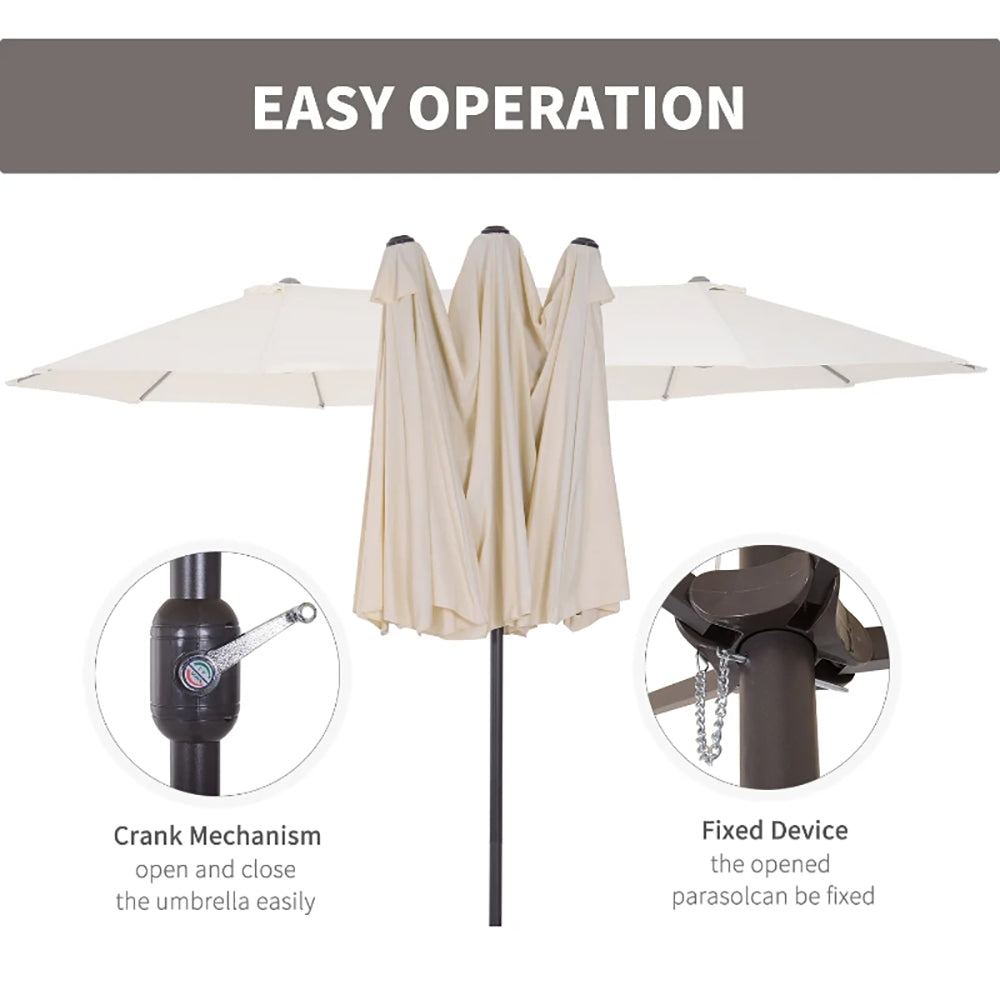 15ft Double-Sided Patio Umbrella with Crank - Cream White