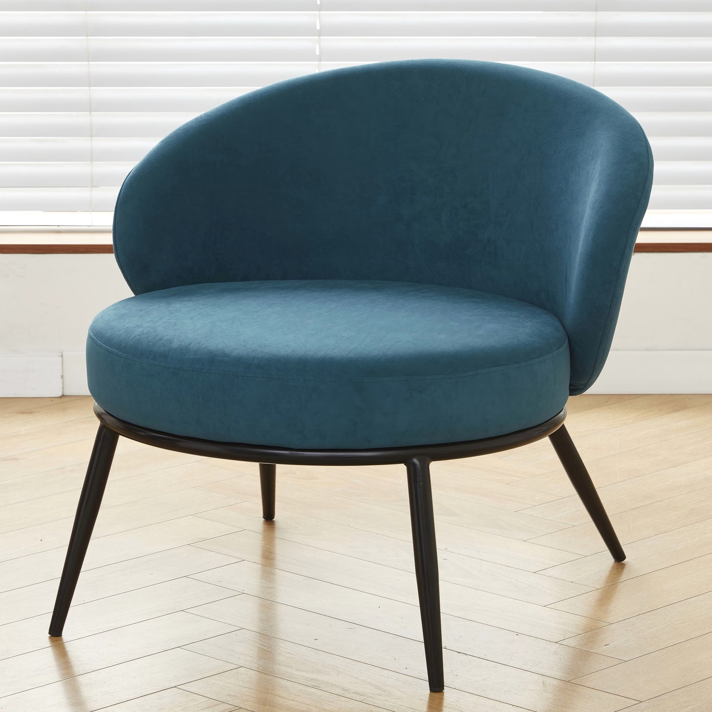 Round Velvet Accent Chair, Mid-Century Modern Upholstered Armchair