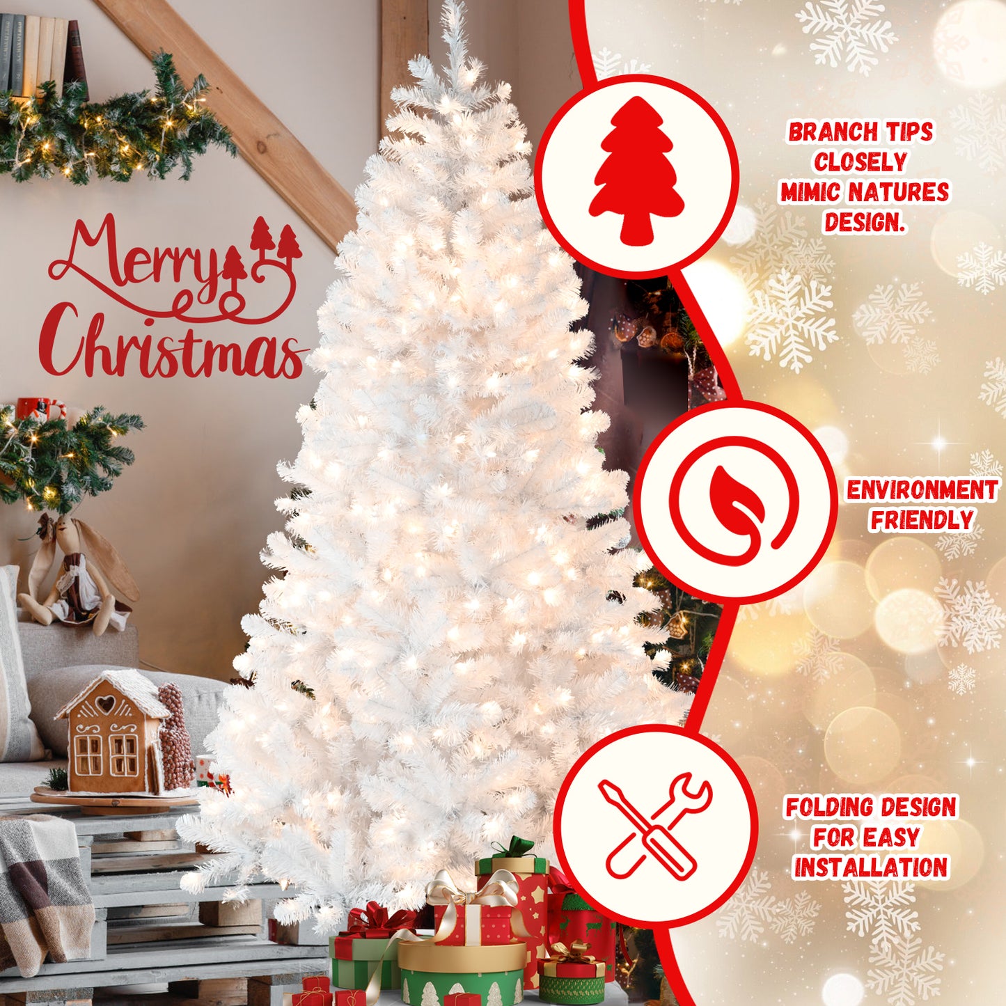 Prelit White PVC Christmas Tree - Multiple Heights Available