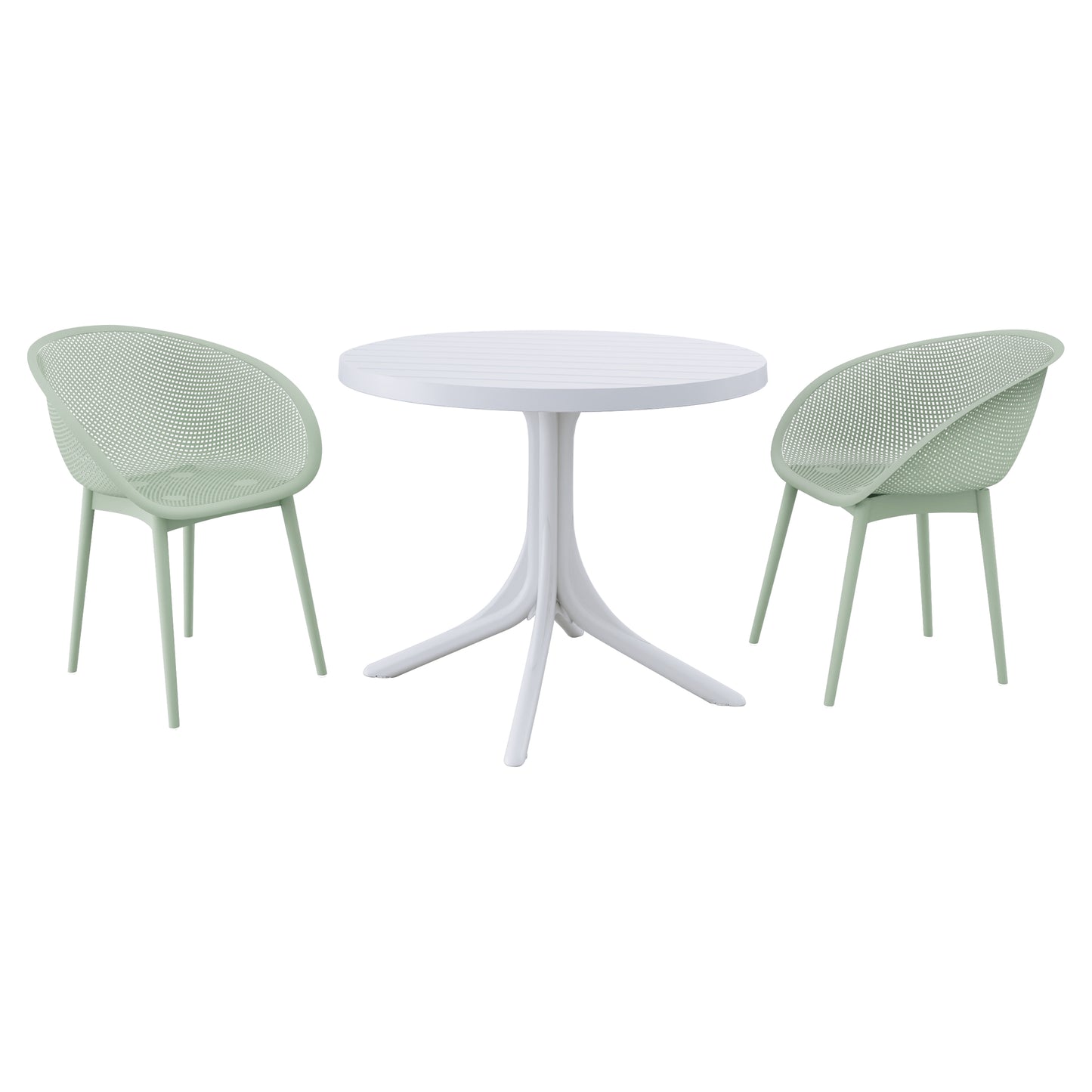 Modern Pale Green Lounge Chairs & Round Table Set - 2-Pack