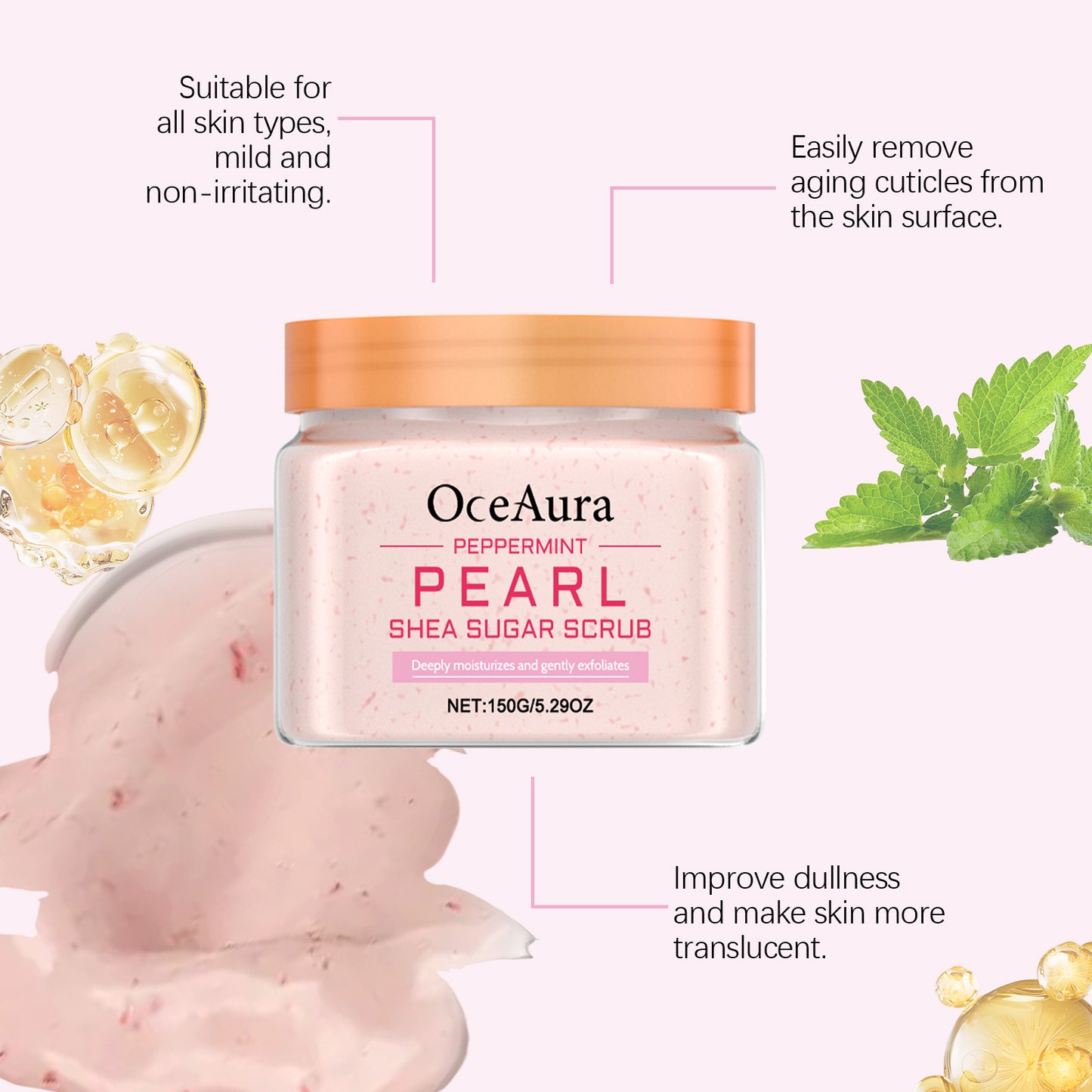 Mint Pearl Body Scrub - Moisturizing Exfoliator with Shea Butter & Peppermint