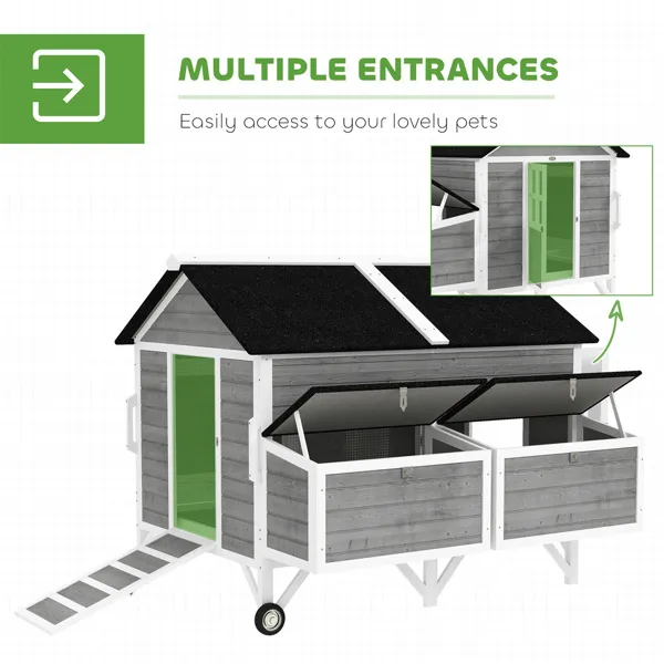 Large Waterproof Chicken Coop with Nesting Boxes & Wheels - Gray