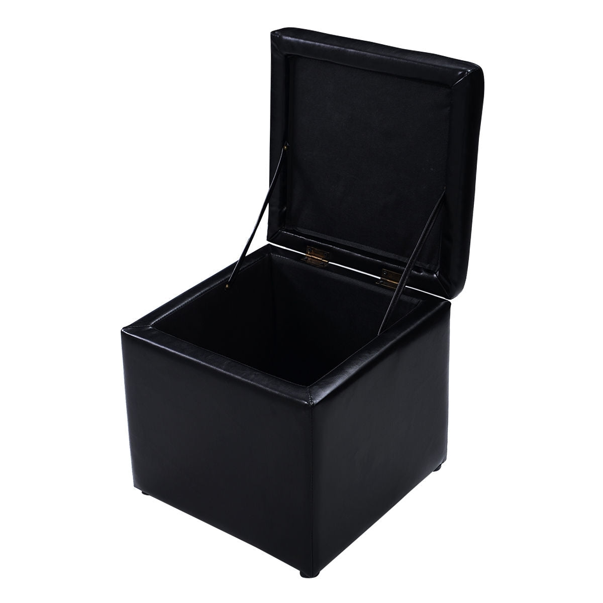 Foldable Cube Ottoman Pouffe Storage Seat - Black Faux Leather