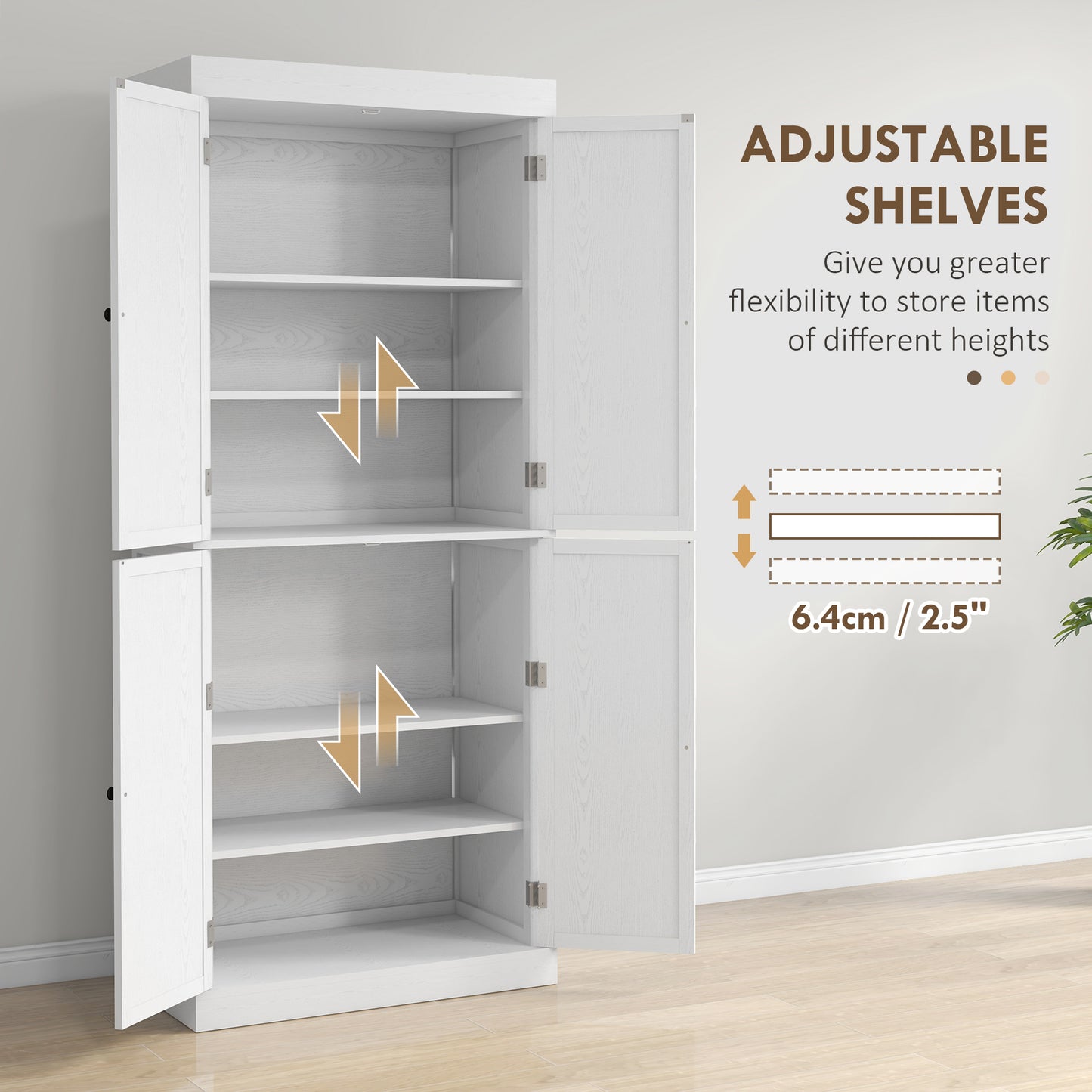 72" Freestanding Kitchen Storage Cabinet with Doors & Shelves - White Wood Grain