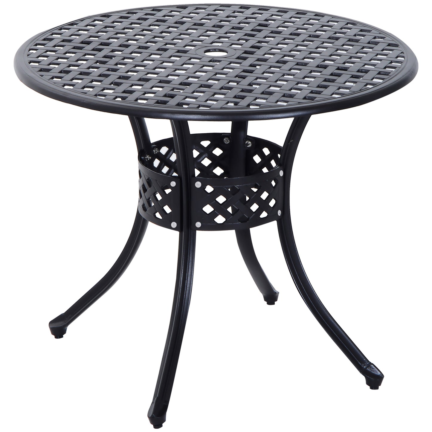 33" Round Cast Aluminum Patio Dining Table with Umbrella Hole - Black