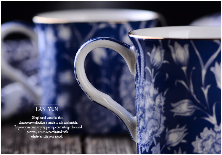 European Blue and White Ceramic Mug 300ml - Kitchen Drinkware