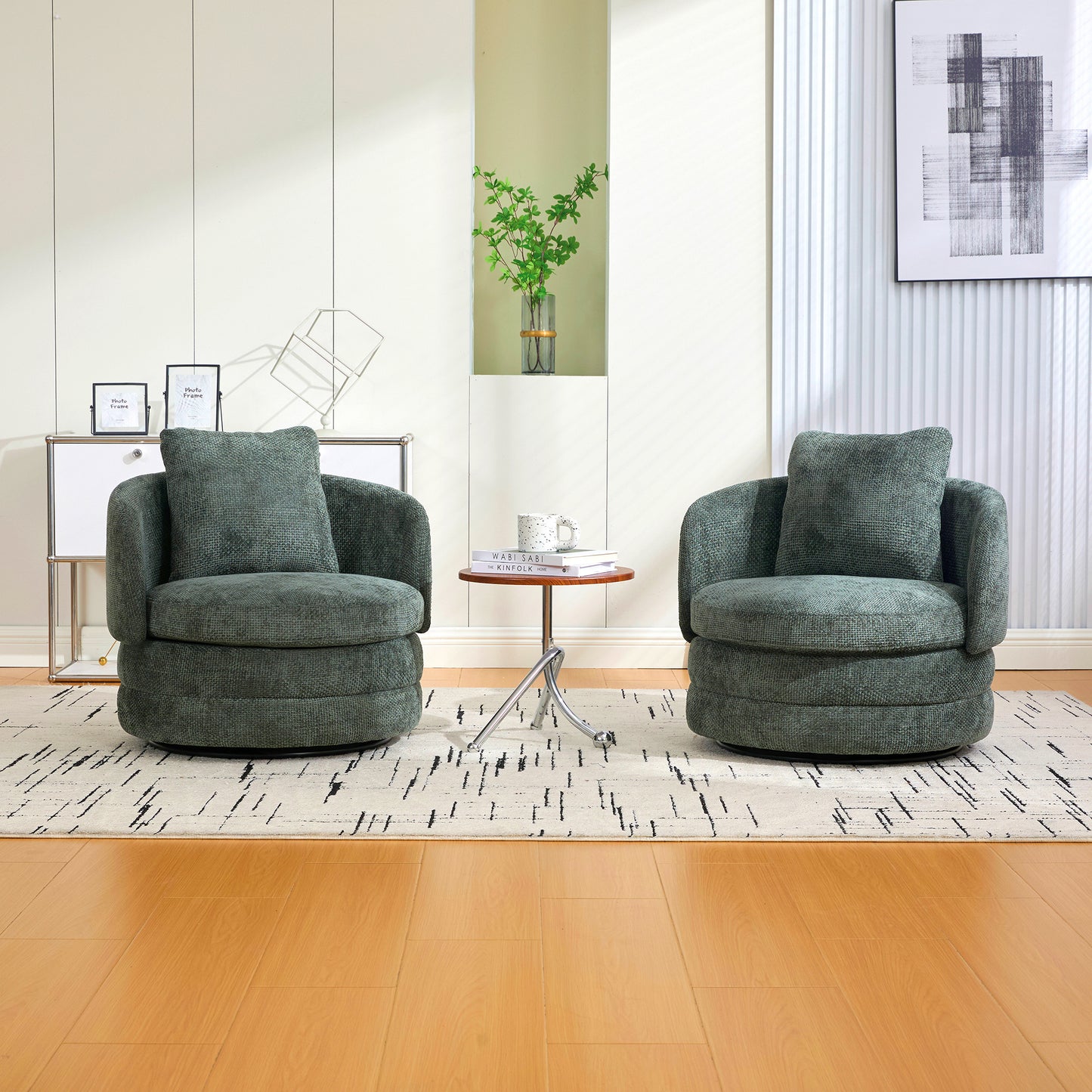 30" Modern Round 360° Swivel Barrel Accent Chair - Green