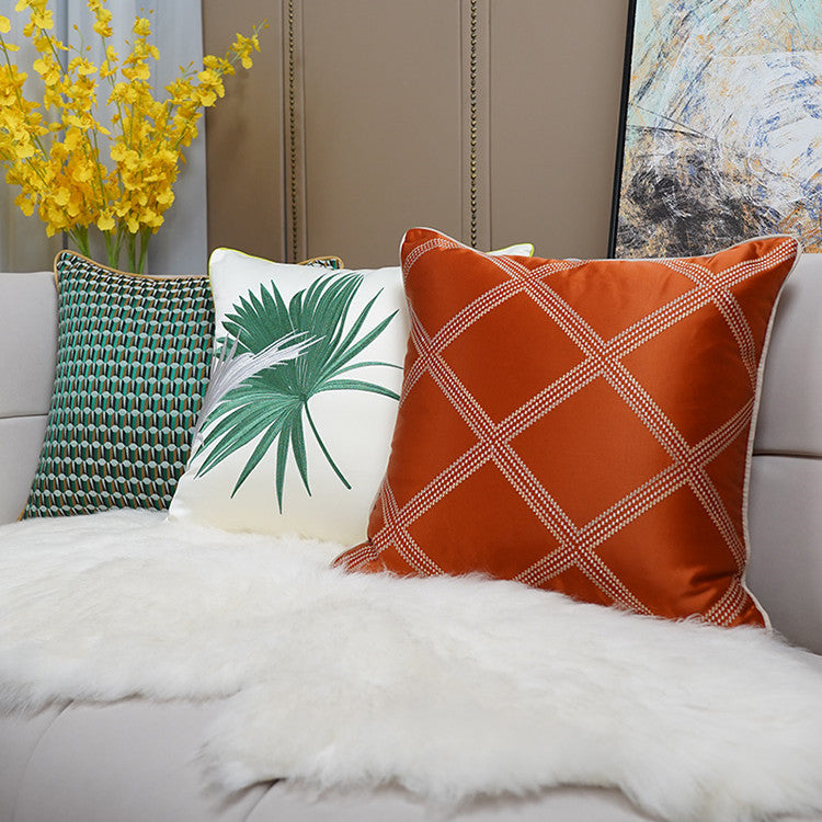 Minimalist Green 45x45cm Embroidered Pillowcase - Modern Home Decor