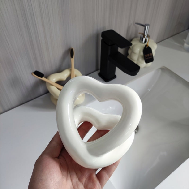 Ceramic Toothbrush Holder Couple Bathroom Storage Rack - Multiple Colors