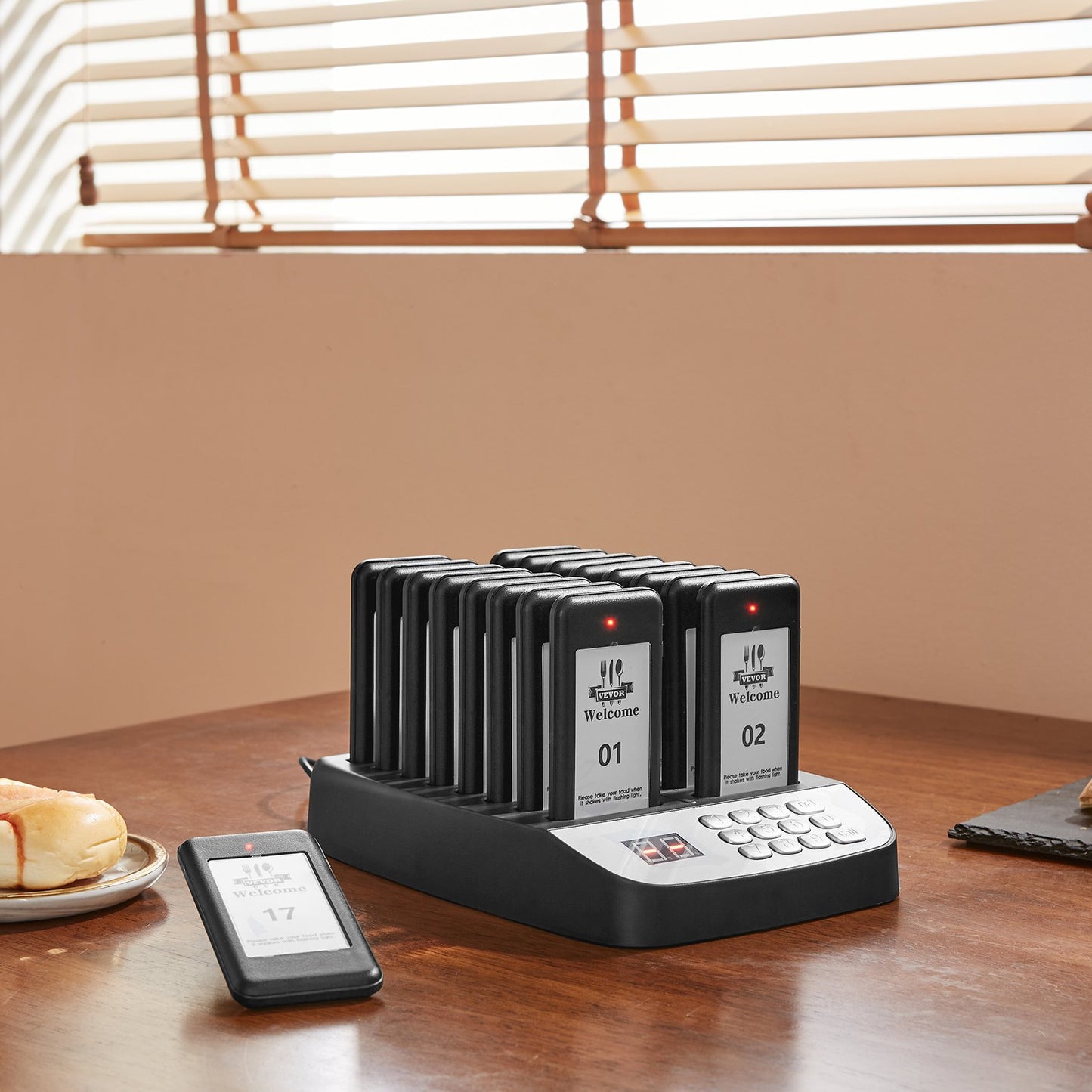 Wireless Restaurant Pager System with 16 Beepers & Vibration - Black