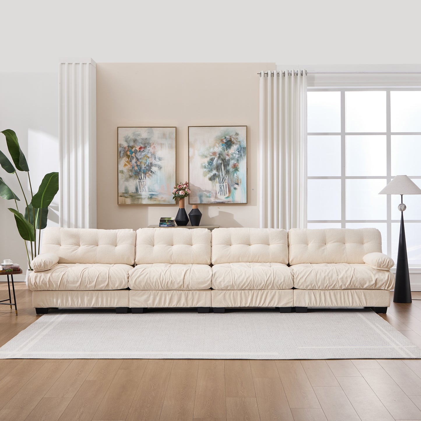 Modular Sectional Sofa Cloud Couch - Beige 4-Seater with Pillows