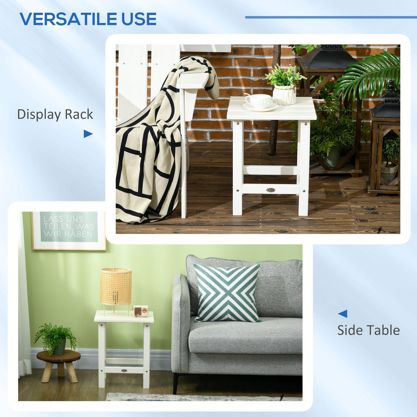 Adirondack Side Table - 15" Weather Resistant Outdoor HDPE - White