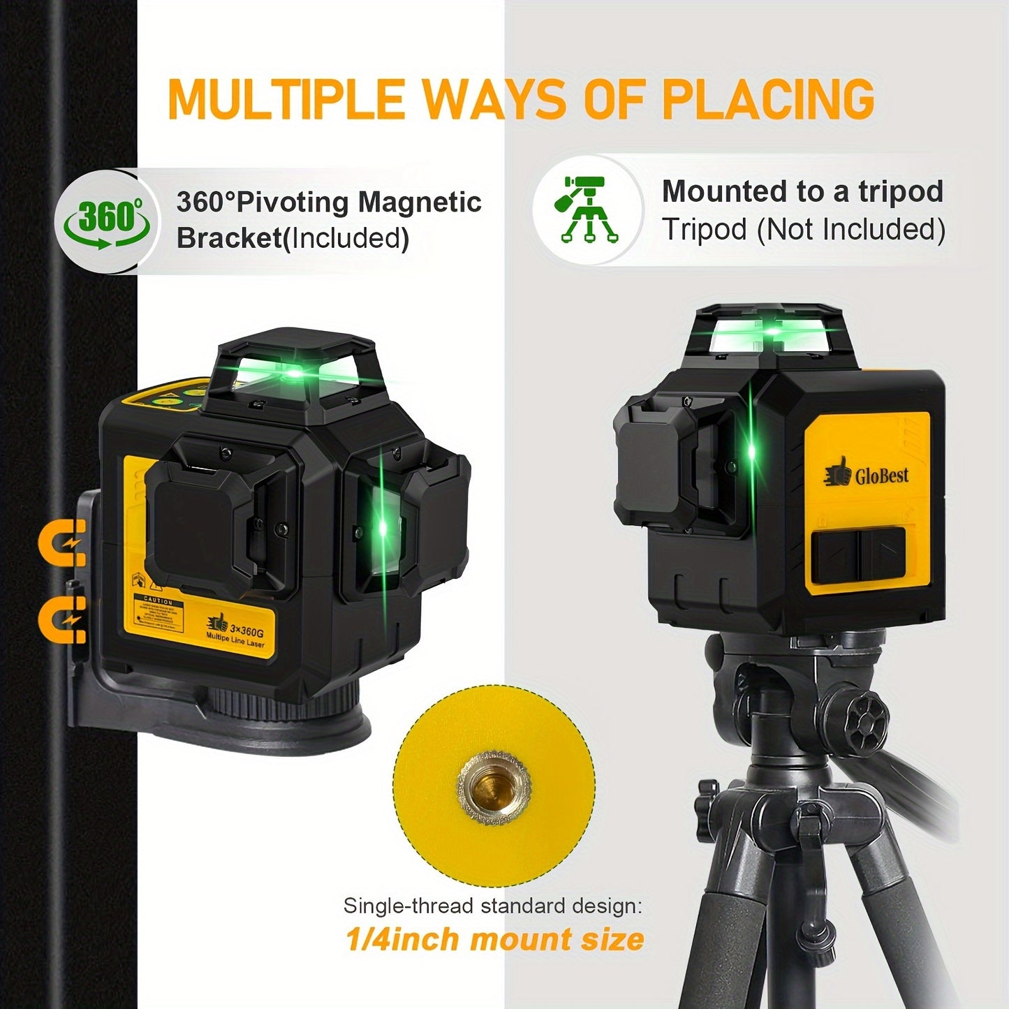 Self Leveling Laser Level Tool with 3x360° Green Lines, Magnetic Base, Rechargeable Battery, Model LL 3DG