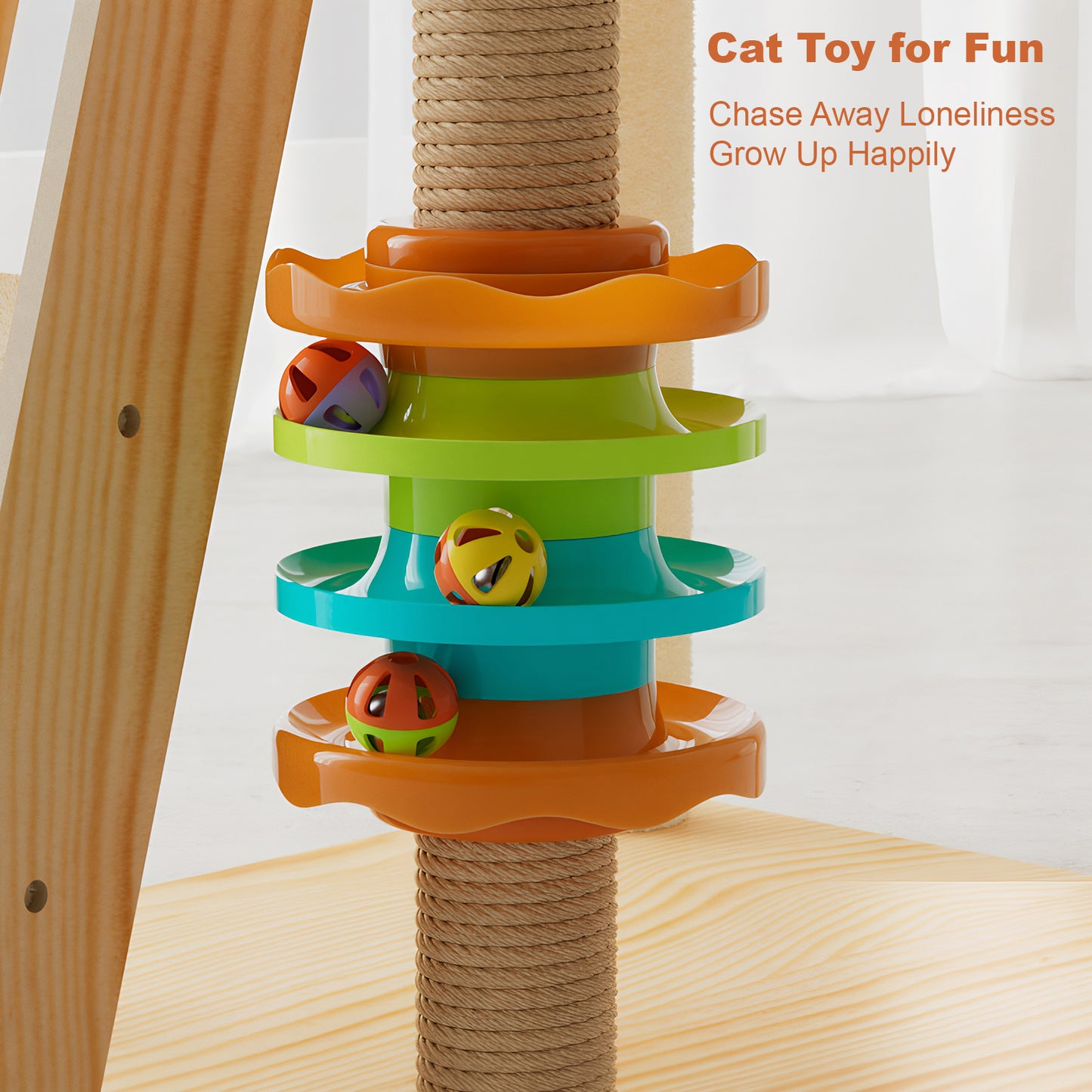 59-Inch Modern Wooden Cat Tower with Sisal Scratching Posts, Top Perch & Acrylic Hammock