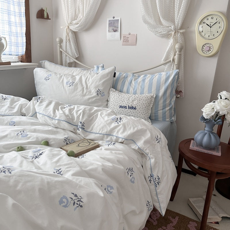 Embedded Rope Style Cotton Duvet Cover - Botanical Floral Pattern, Multiple Sizes