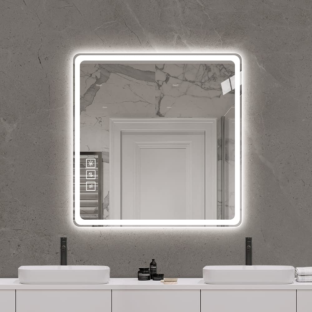 36x36in LED Bathroom Mirror - Anti-Fog & Rust-Resistant, Tri-Color