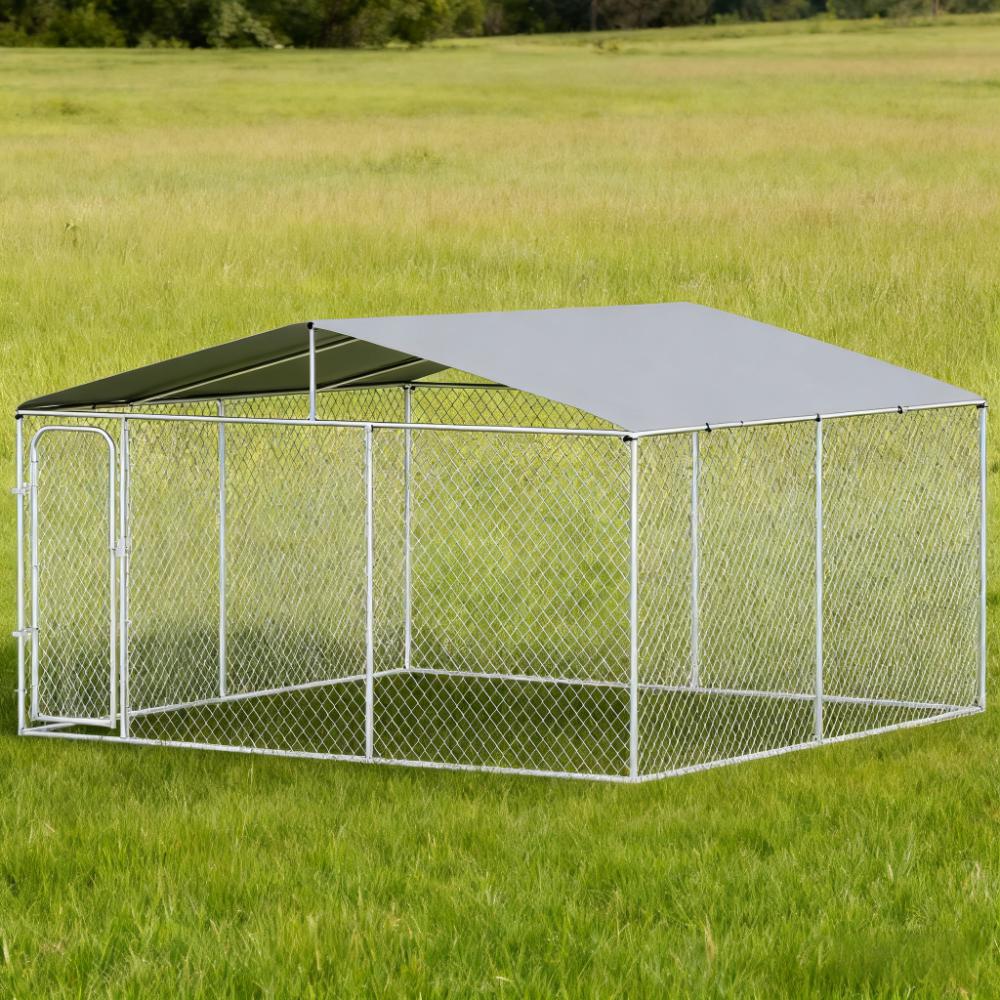 Steel Dog Kennel with Canopy - 157.5" x 157.5" x 91.25"