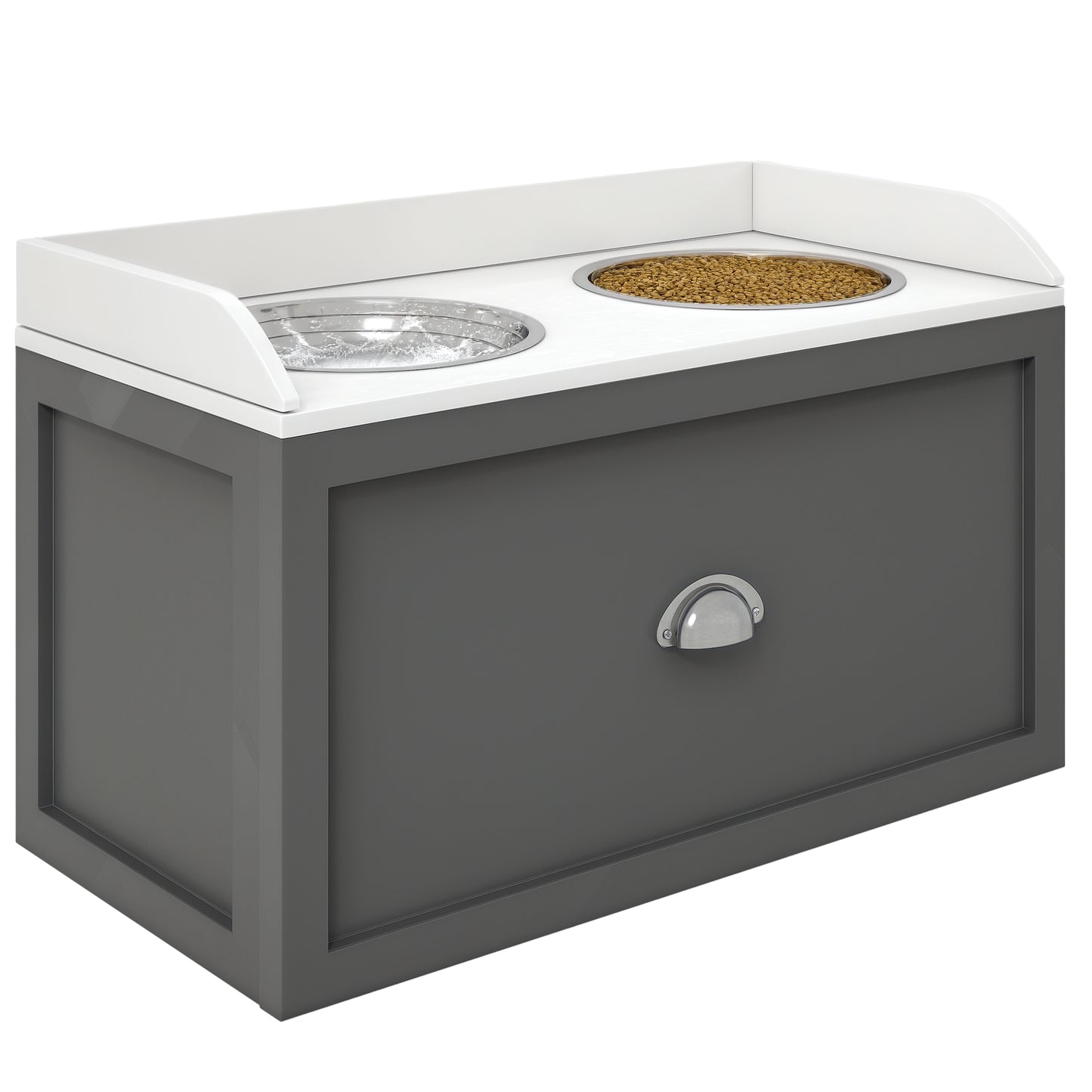 Elevated Pet Feeding Station with Storage for Large Dogs - Gray