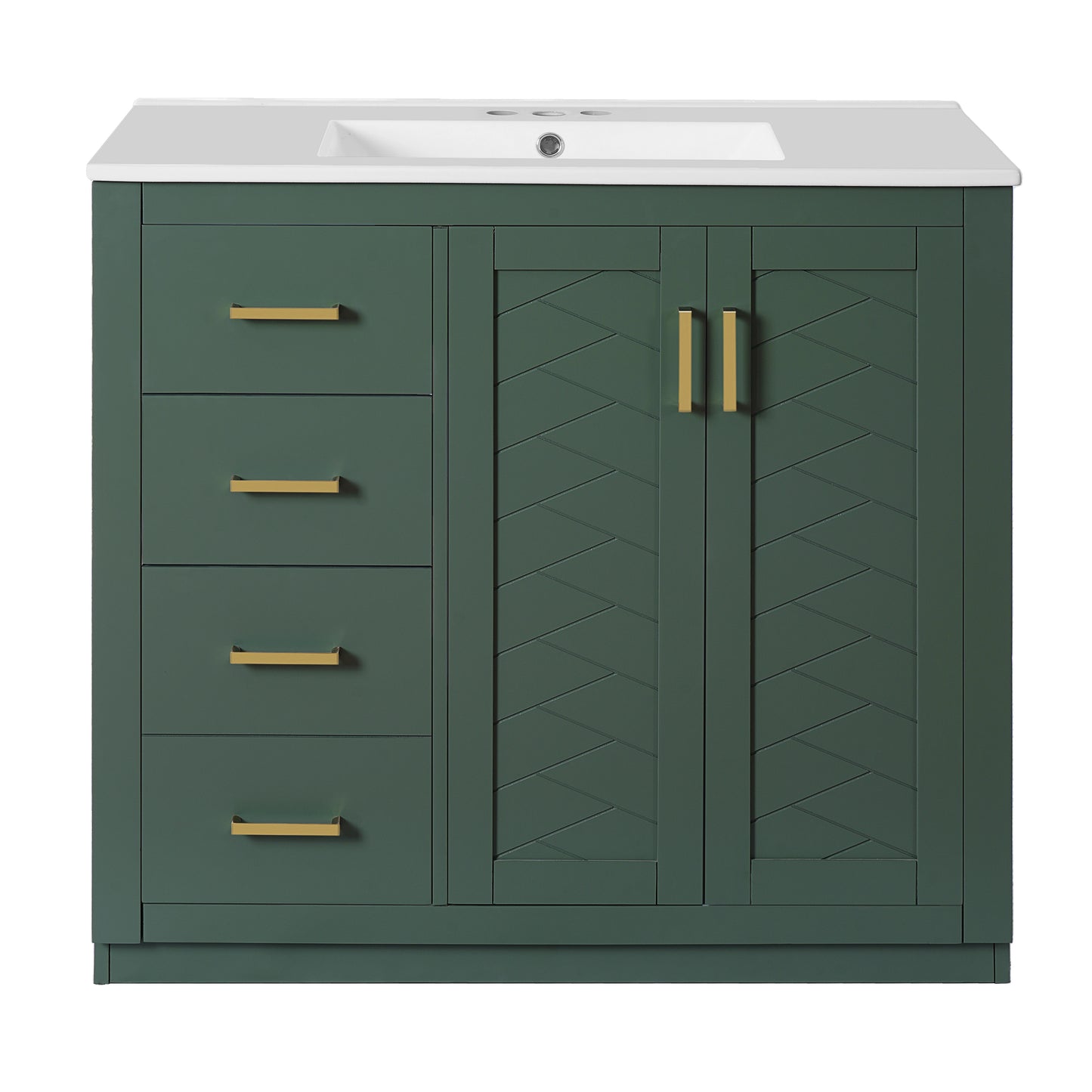 36-Inch Green Bathroom Vanity with Ceramic Sink & Storage Cabinet