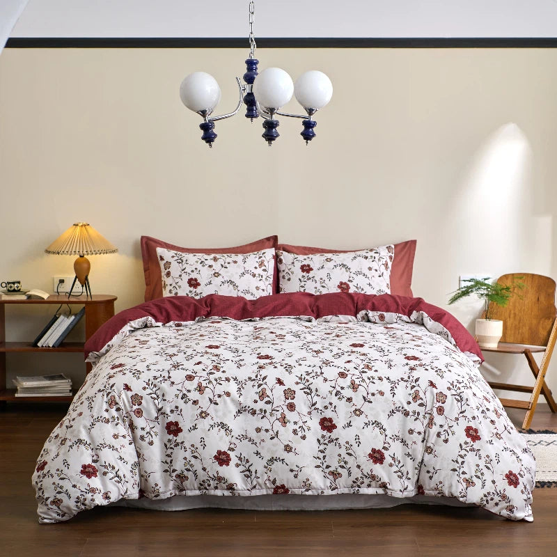 Cross Border Floral Print Duvet Cover Set - Elegant Breathable Bedding