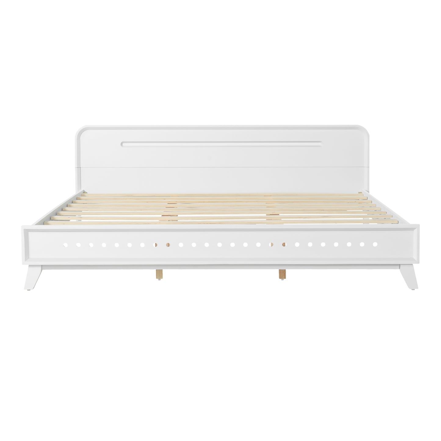 Pine Solid Wood King Size Bed - No Box Spring Needed, White
