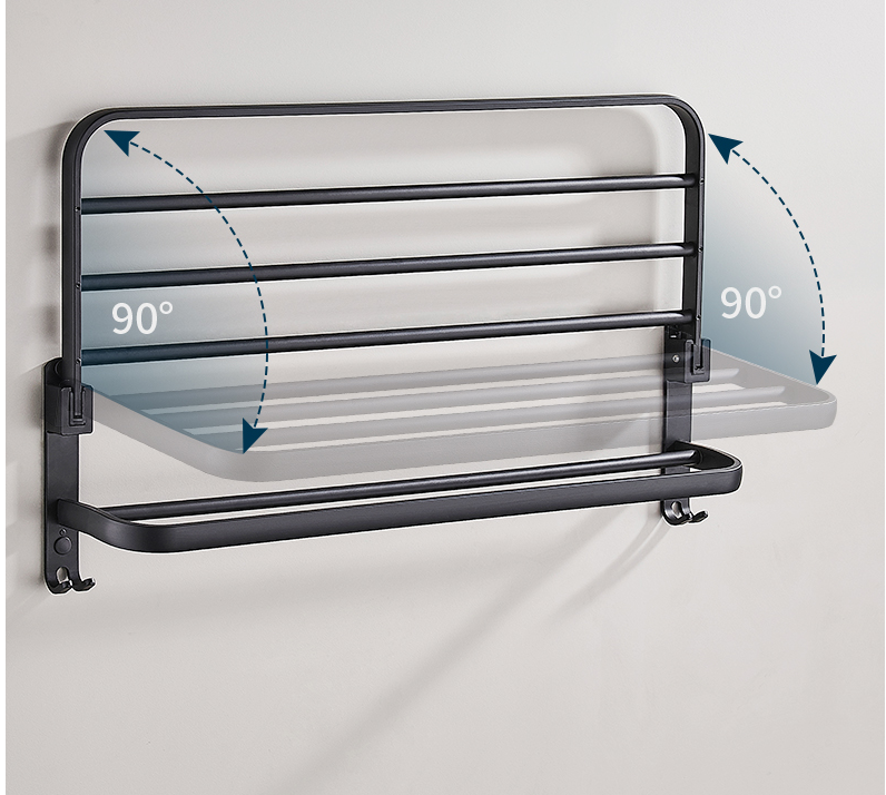 Wall-Mounted Towel Rack Bathroom Shelf No-Punch Installation Black 40cm/50cm