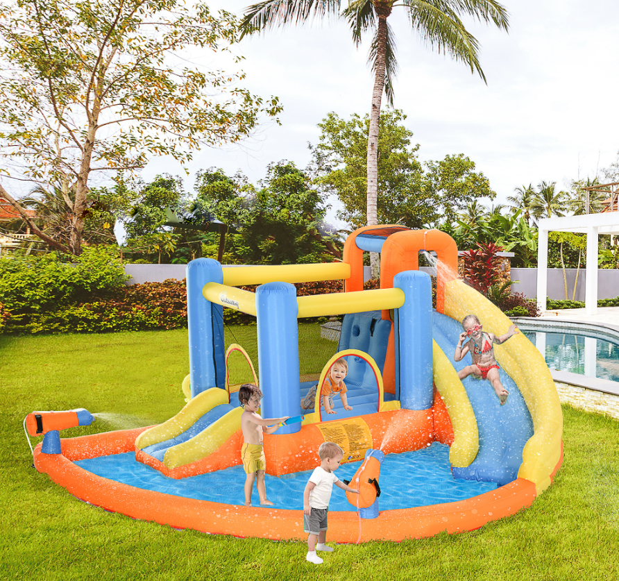 Kids 5-in-1 Inflatable Water Slide Bounce House with Pool