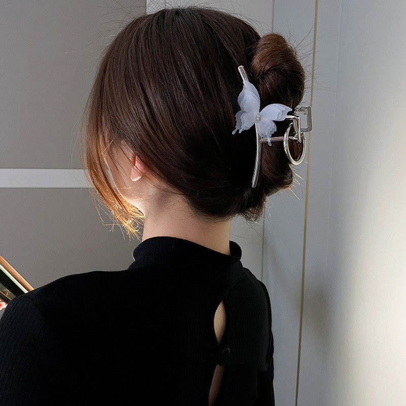 Silver Butterfly Hairpin - Geometric Design Grab Clip