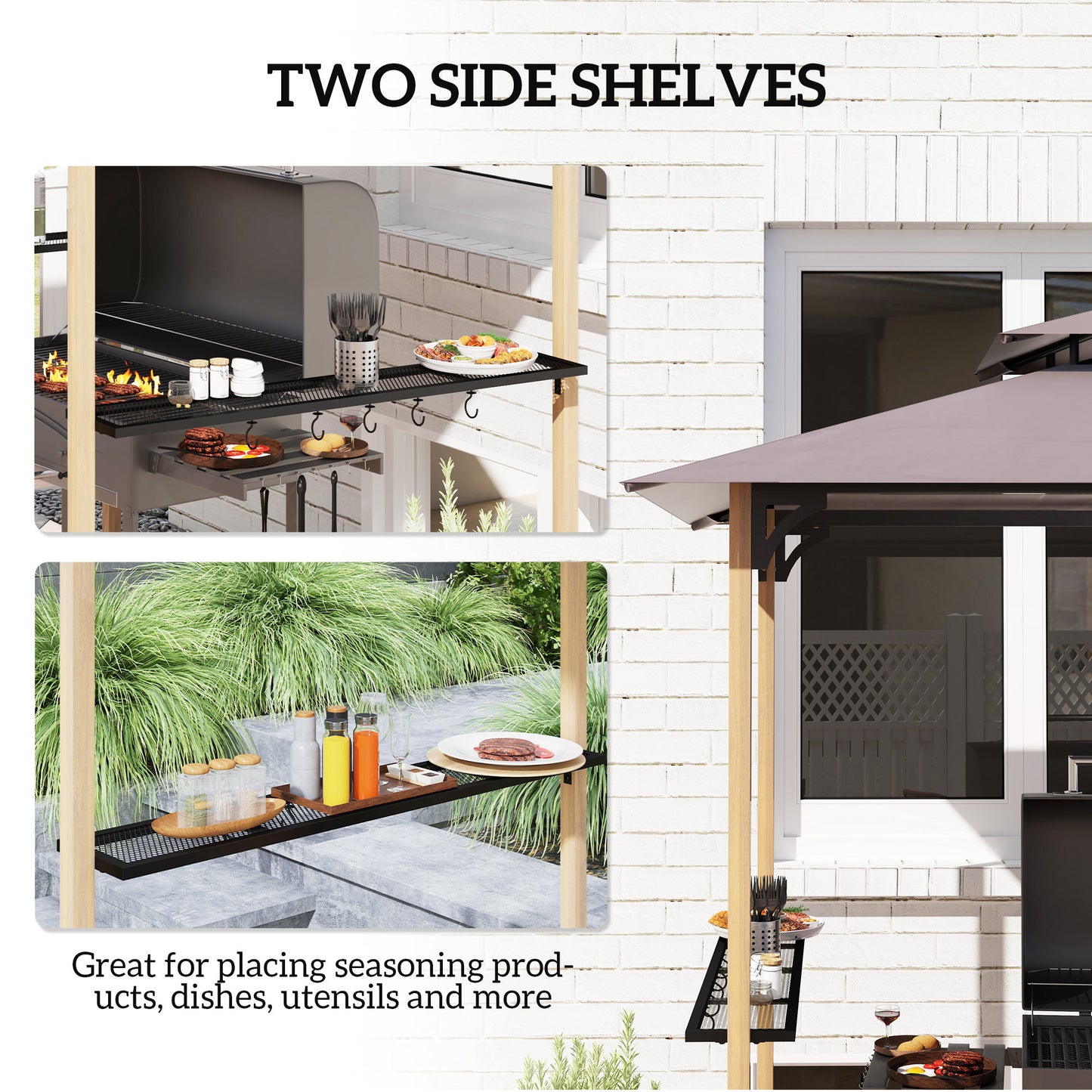 8x5 Double Tiered Grill Gazebo with Side Shelves & Hooks
