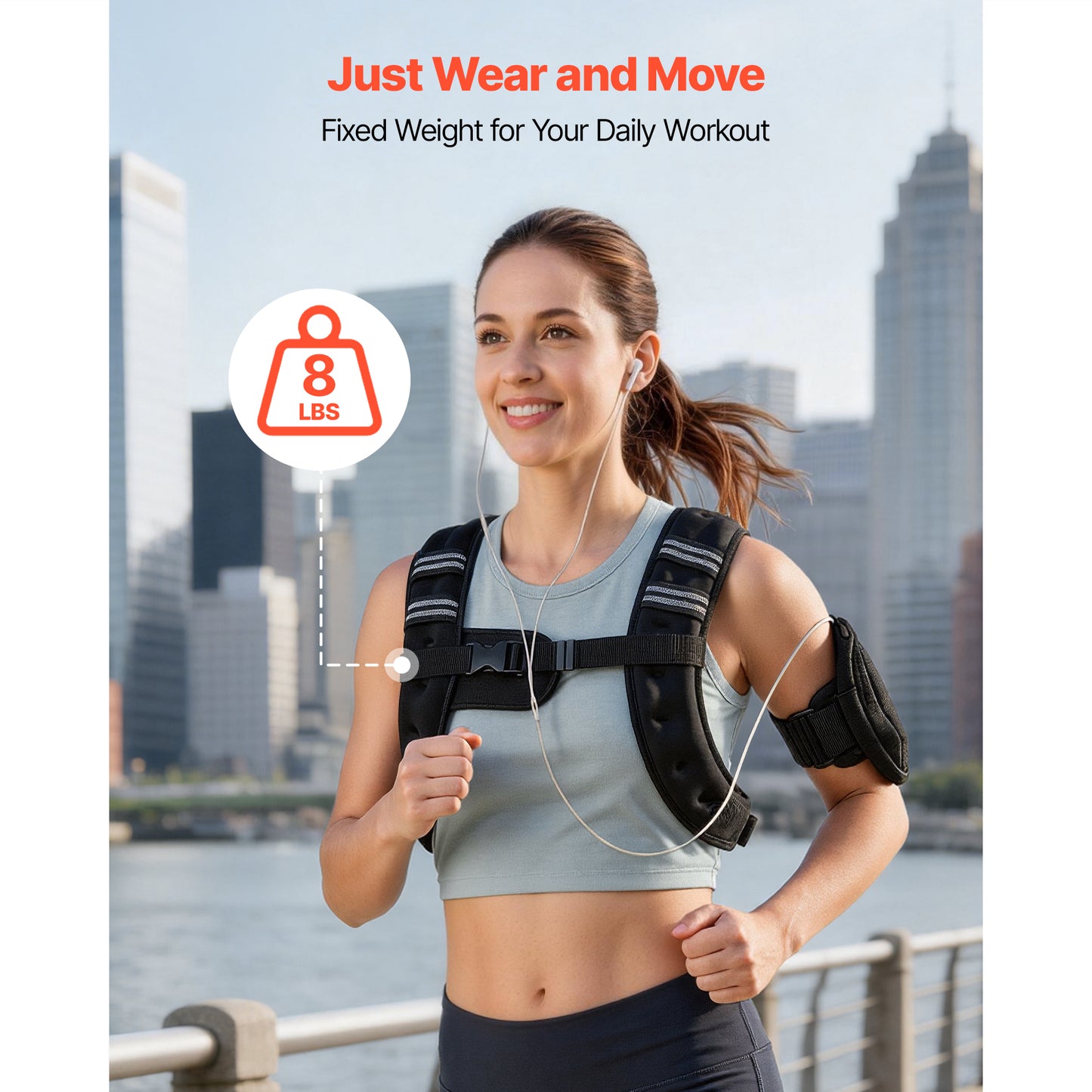 Weighted Vest 8 Lb for Men Women - Reflective Stripes, Adjustable Fit for Workout & Fitness