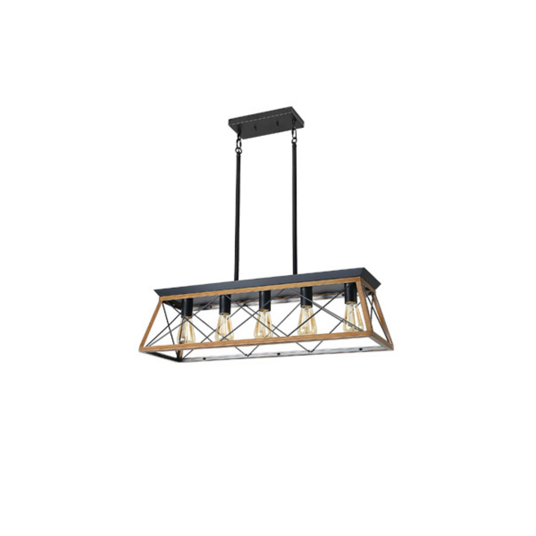 32-Inch Walnut Industrial 5-Light Pendant Chandelier - Adjustable
