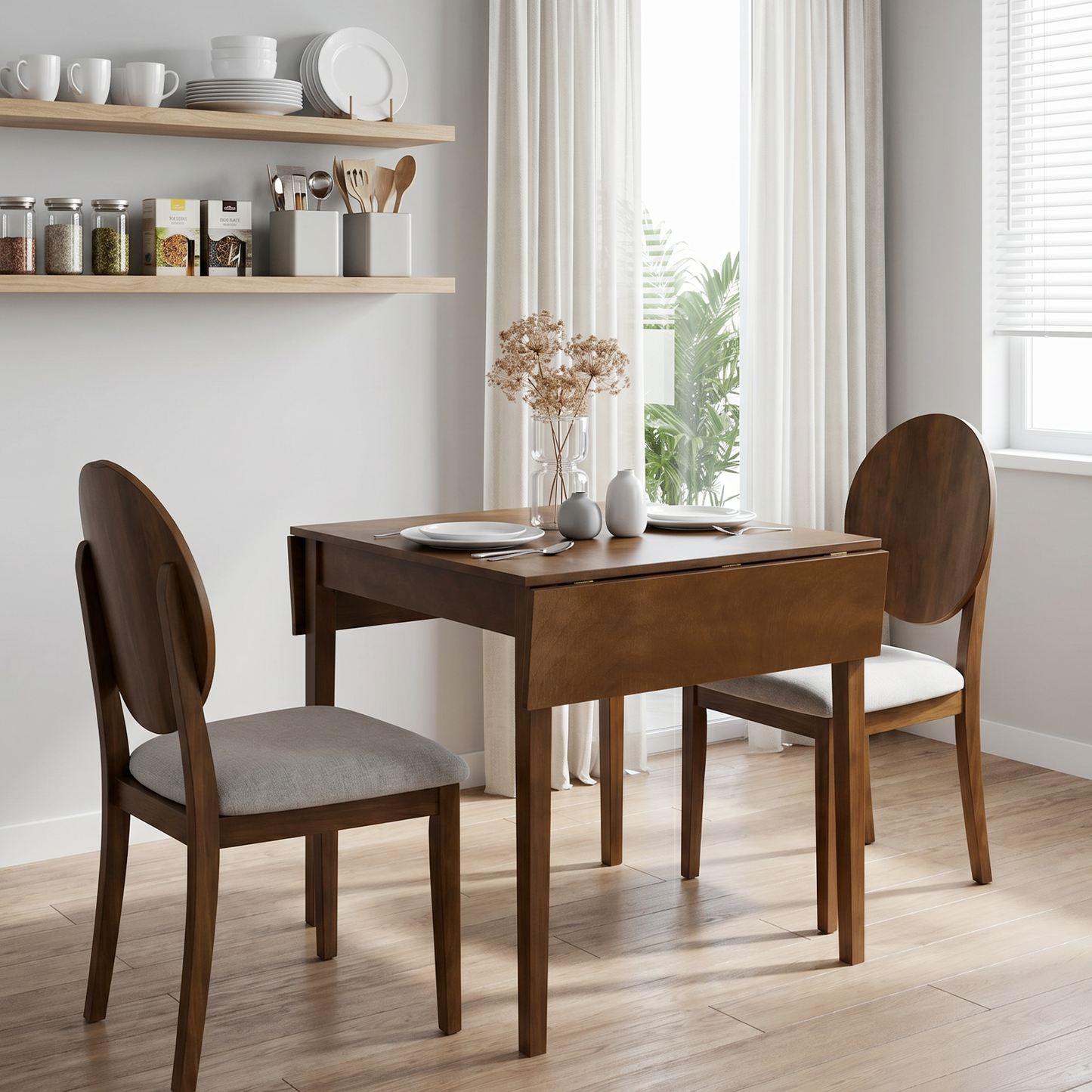 Extendable Folding Dining Table for 4 - Walnut Wood