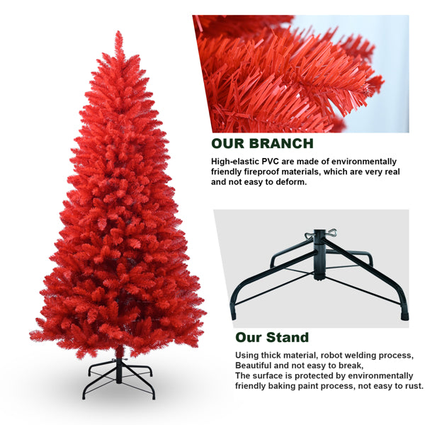5FT Red Christmas Tree - PVC with 624 Tips & Metal Stand