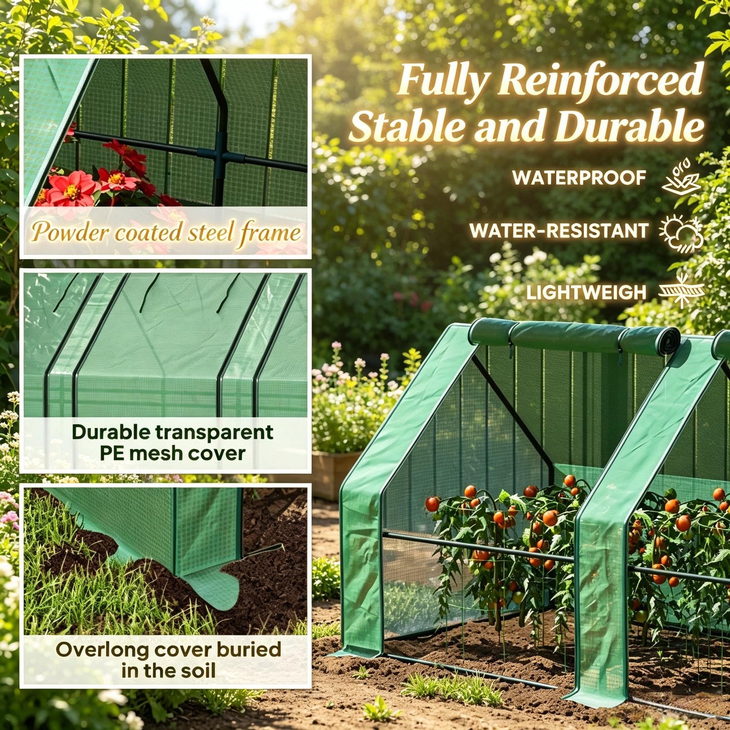 Portable Mini Greenhouse with PE Cover and Zipper Doors - Green