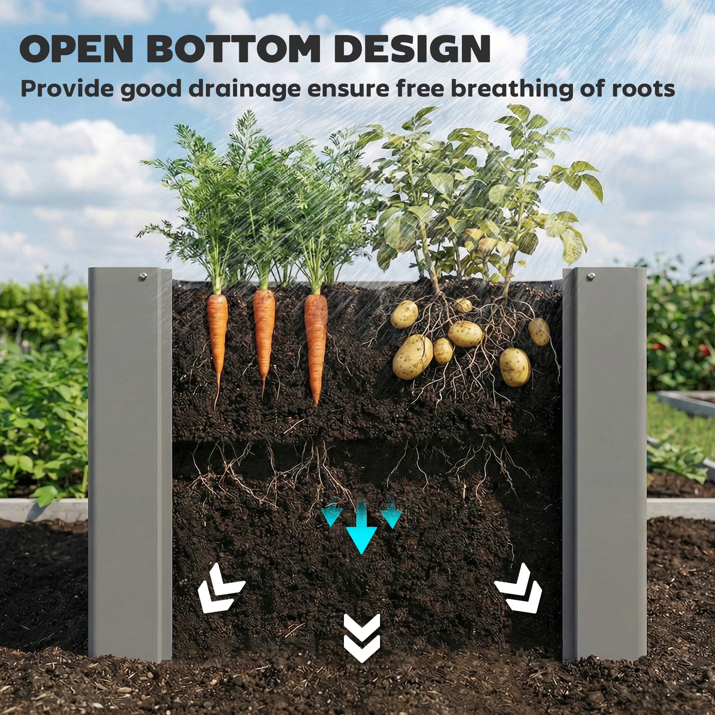 Galvanized Steel Raised Garden Bed Planter Box Outdoor with Gloves - 2.6 x 1 ft, Gray