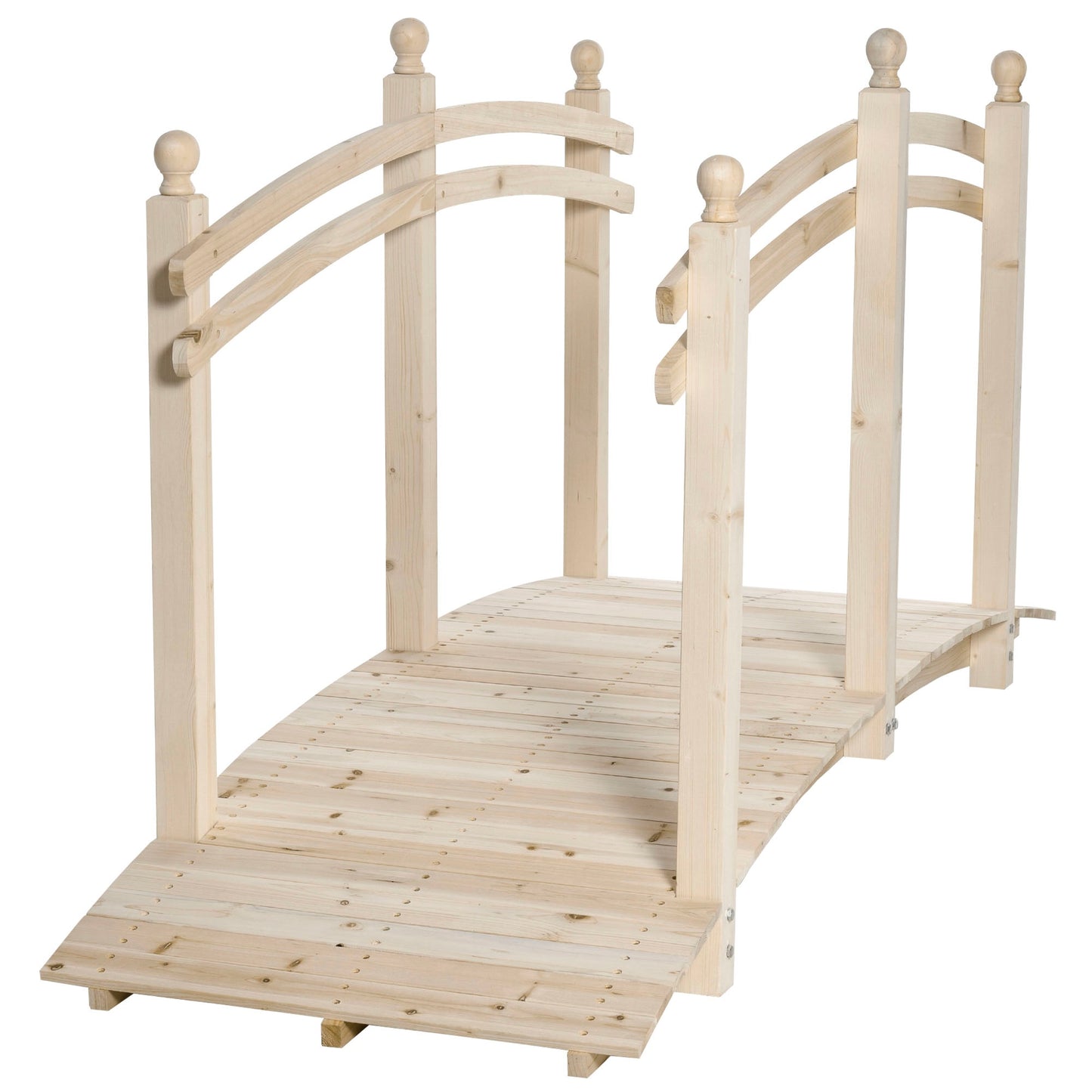 Wooden Garden Bridge with Safety Rails - 7.5 ft Natural Fir Wood for Ponds and Walkways