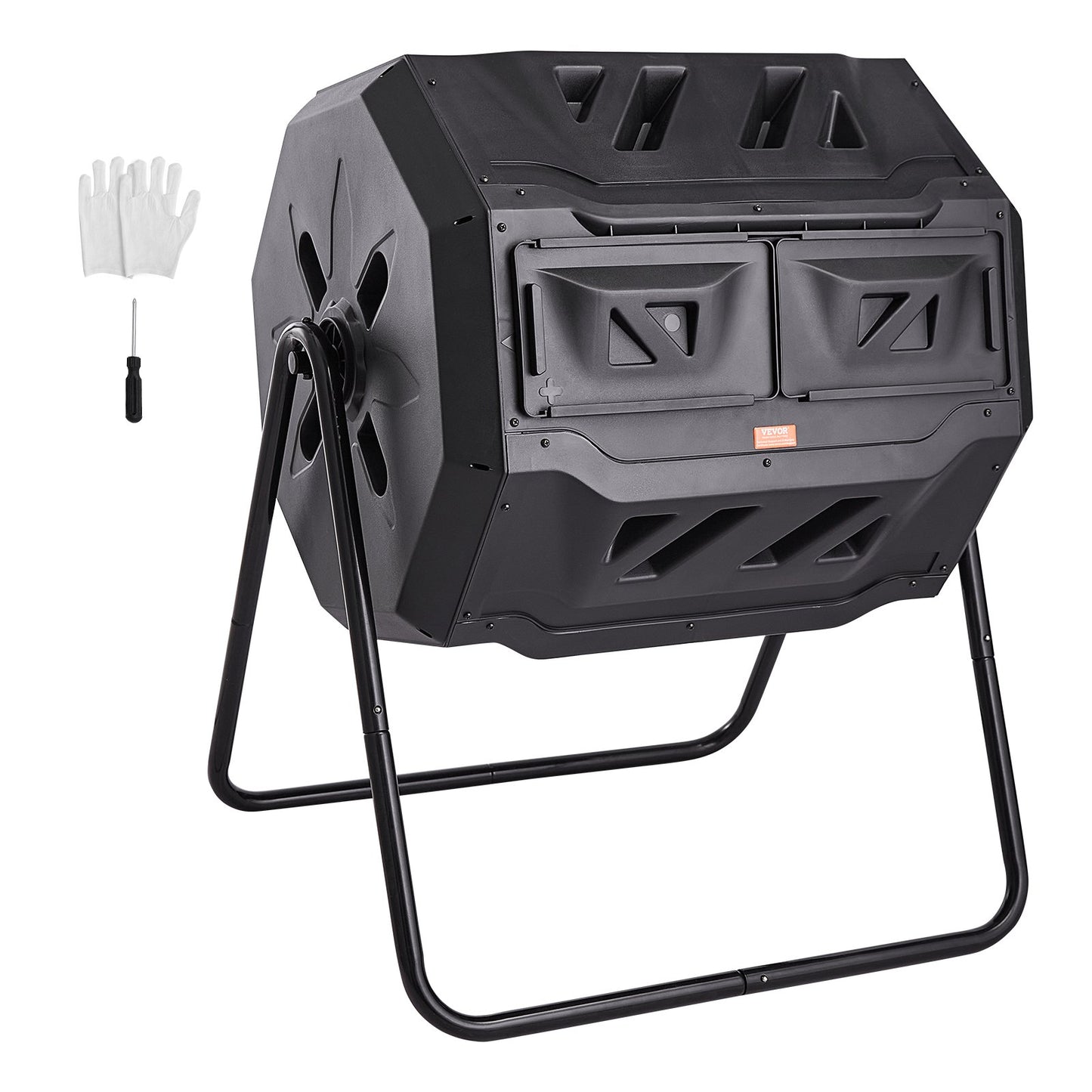 43-Gallon Dual Chamber Compost Bin with Sliding Doors - Large Garden Tumbler, Black