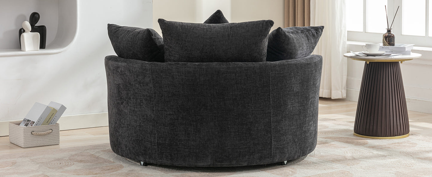 360° Swivel Accent Barrel Chair with Storage Ottoman & 4 Pillows - Gray