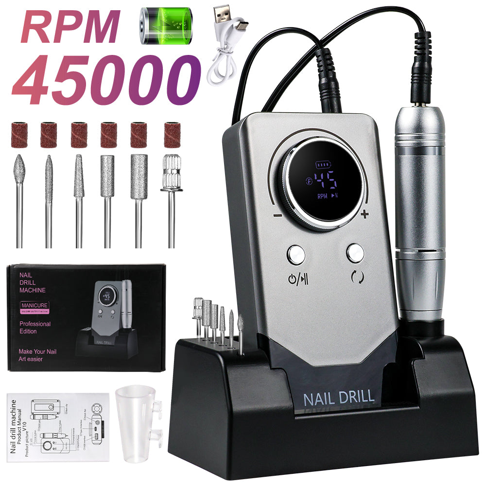 Professional Electric Nail Drill Kit - 45000RPM Rechargeable Portable File
