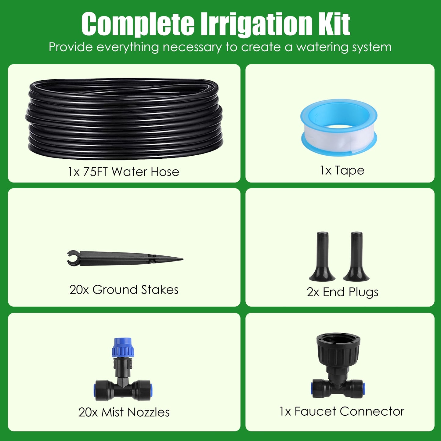 75FT Garden Drip Irrigation System with Adjustable Misting Nozzles and Quick Connect