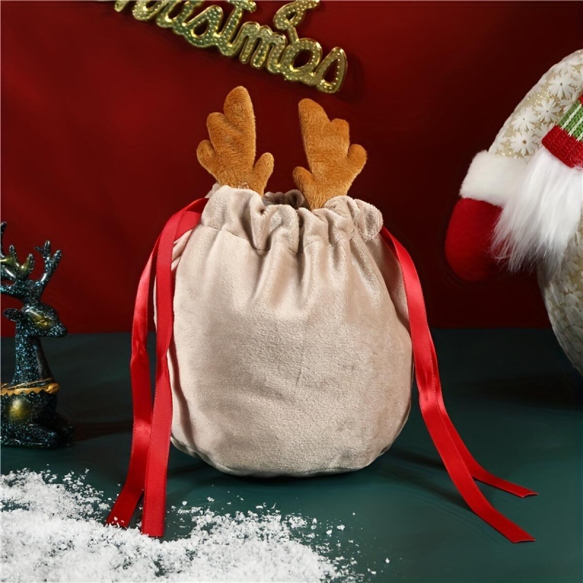Christmas Velvet Drawstring Gift Bags - 5 Pack Mini Pouches