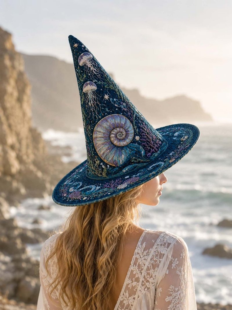 Embroidered Witch Hat 3D Digital Print Decoration