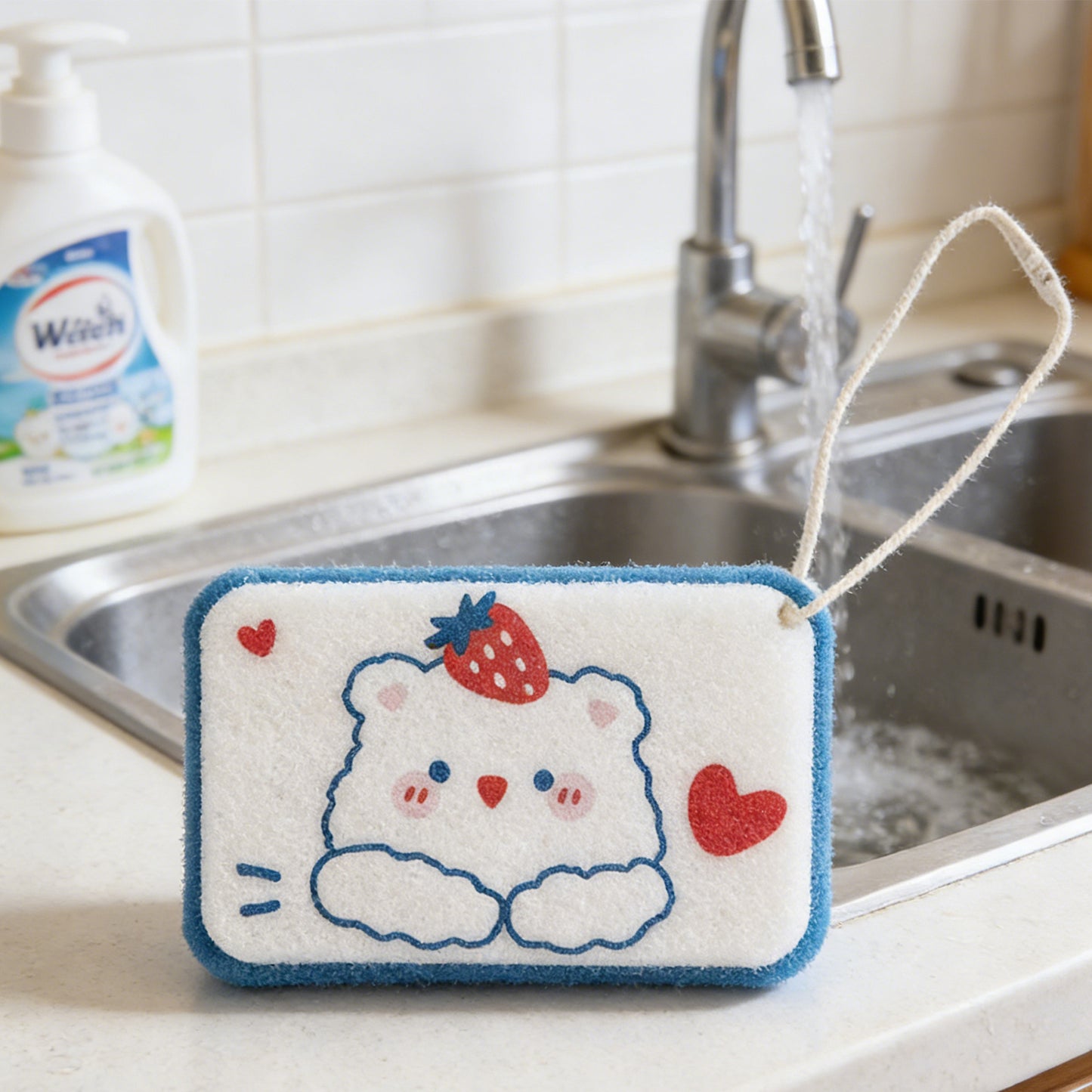 Strawberry Bear Dishwashing Sponge - Cute Kitchen Cleaning Tool