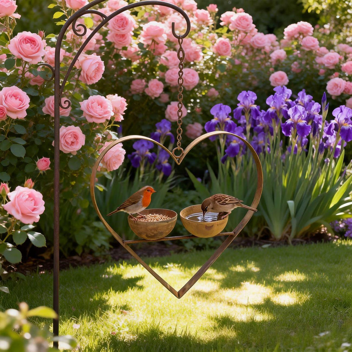 Rusty Heart Iron Bird Feeder for Garden and Outdoor Decor
