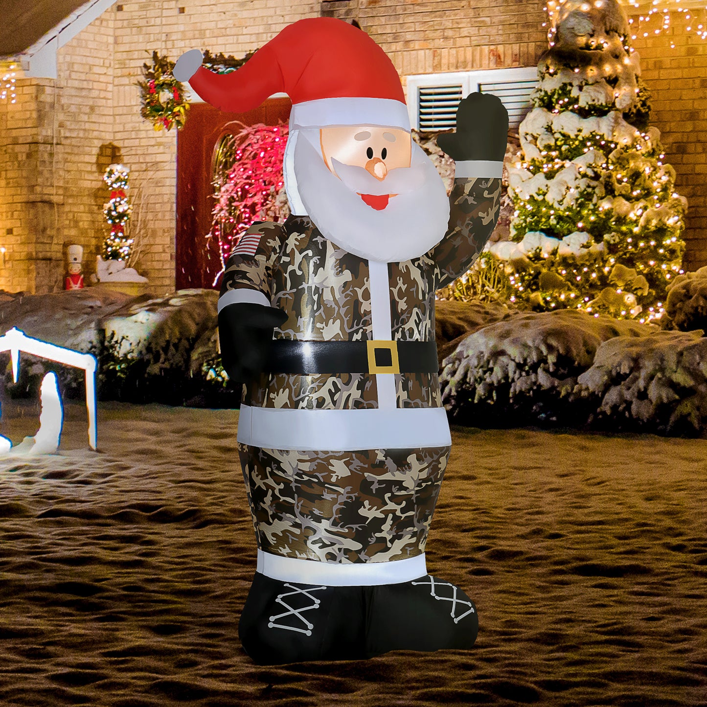 8-Foot Inflatable Camo Santa Claus Decoration with LED Lights