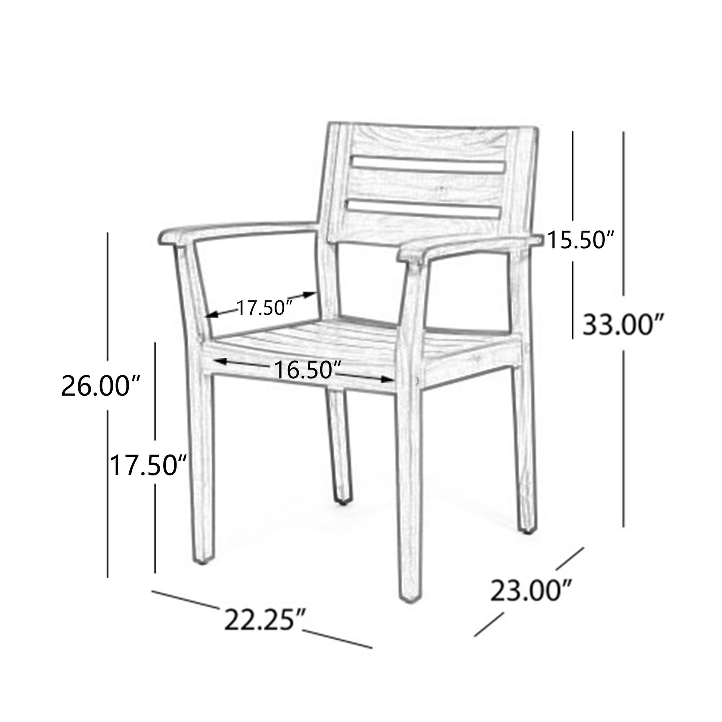 Acacia Wood Dining Chairs Set of 2 - Grey Outdoor Armchairs