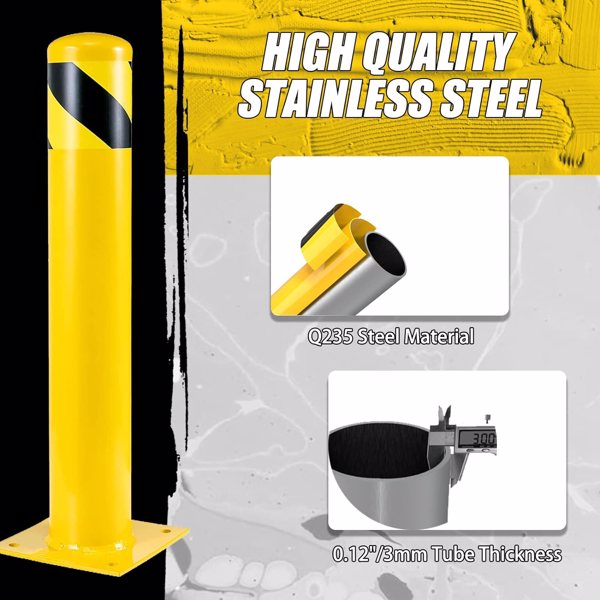 Steel Safety Bollard Post - Yellow Powder Coated Parking Barrier for High Traffic Areas