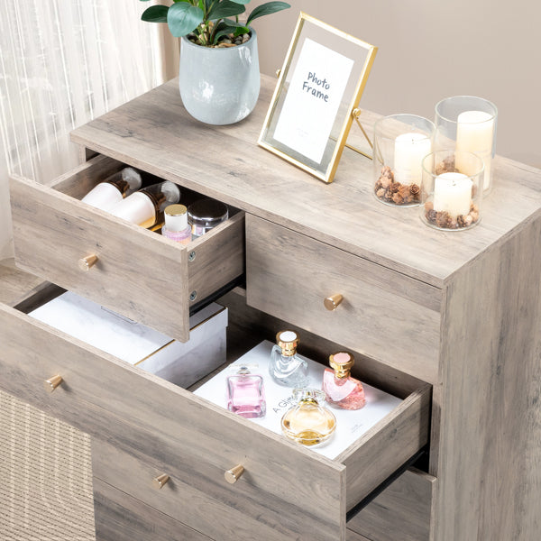 5-Drawer Chest with Matte Gold Handles - Gray Particle Board