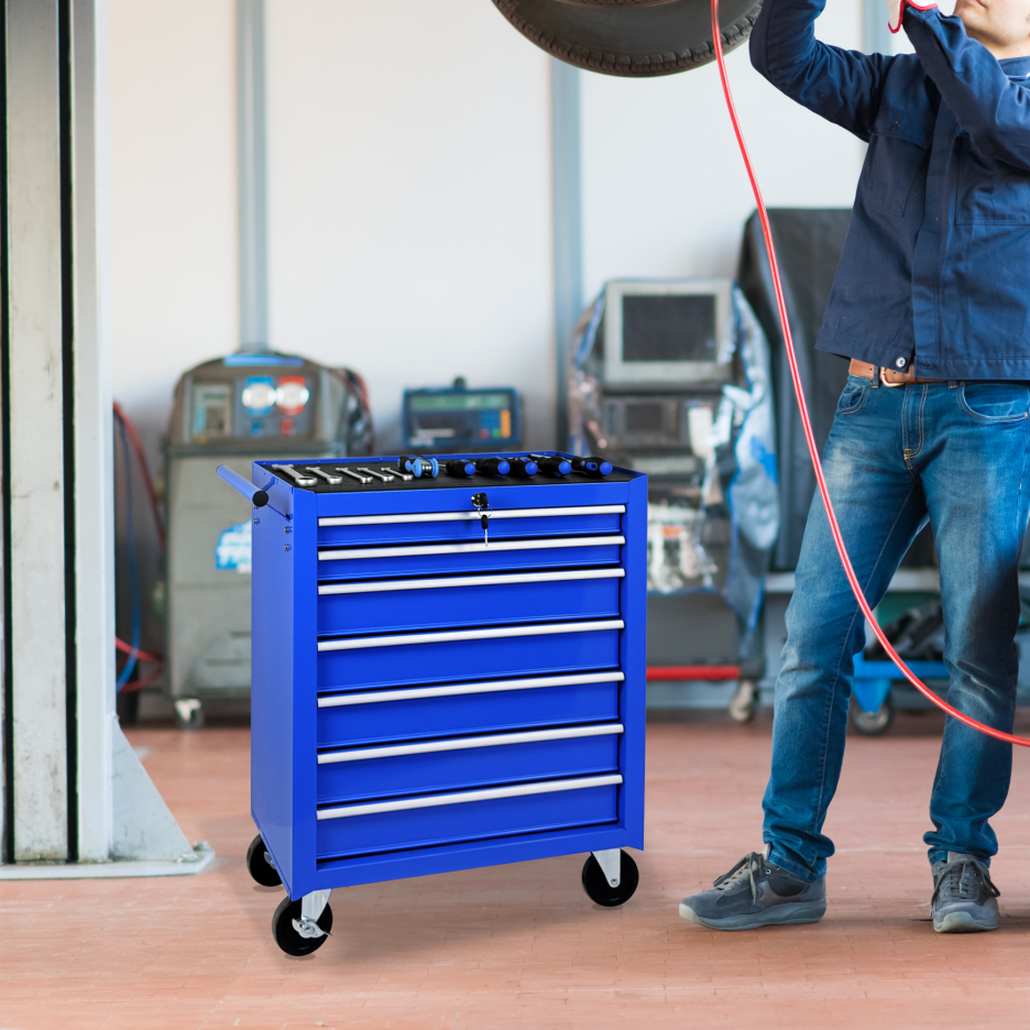Rolling Tool Chest with 7 Drawers and Wheels - Blue